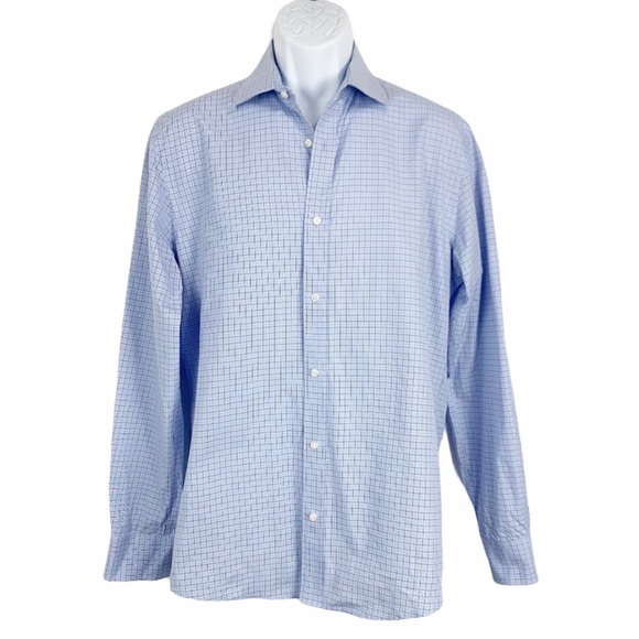BLOOMINGDALE'S Blue Plaid Long Sleeve Button Down Dress Shirt Neck Size 15 ½ - Picture 1 of 9